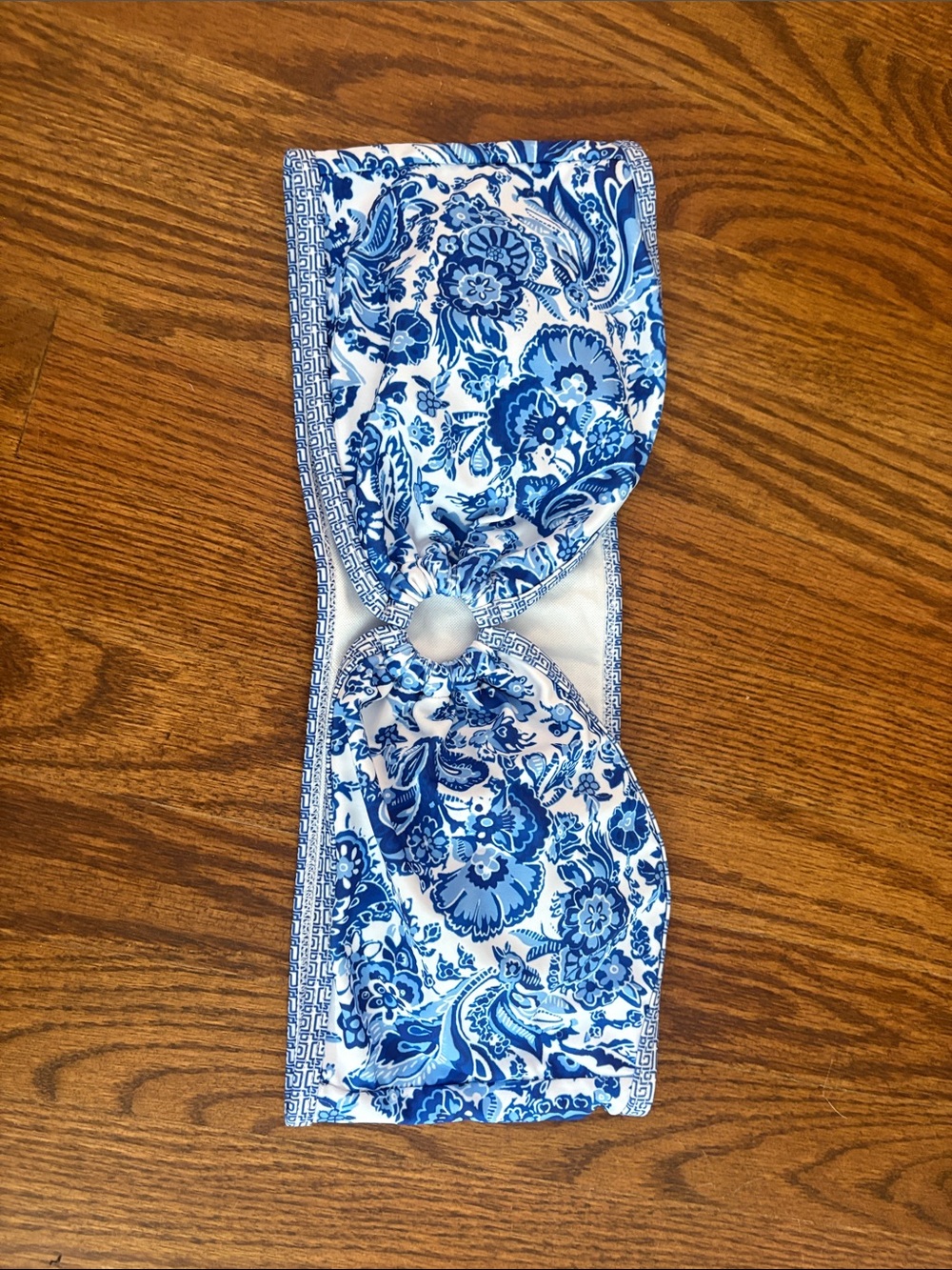 Blue Floral Bandeau Top with Button Accent